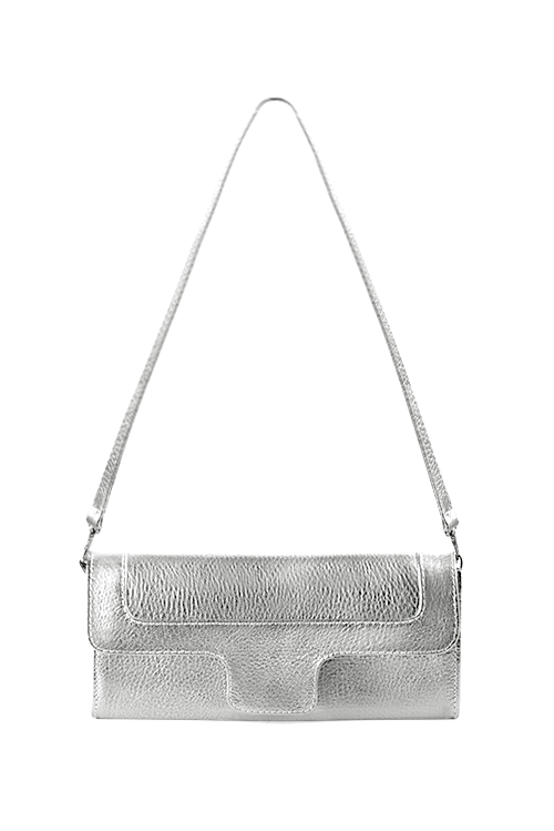 Light silver women's dress clutch, for weddings, ceremonies, cocktails and parties. Top view - Florence KOOIJMAN